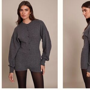 Pretty little thing GREY RIBBED BUTTON UP UNITARD